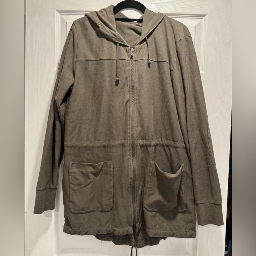 Women JAMES PERSE army Green Zip Up L/s Cotton Jacket Sz 3 Large Hoodie Pockets